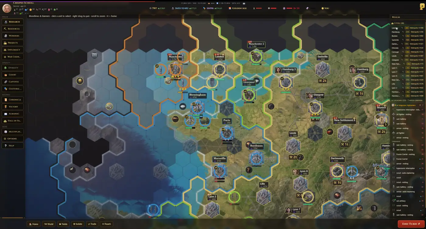 Bloodlines & Banners world map in the Modern era